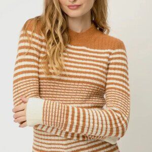 Heartloom Stripped Fitted Metallic Sweater XS Brown Cream Stretch Ribbed